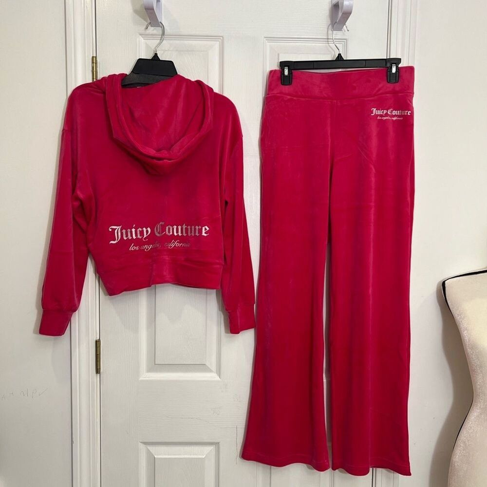 NWT Juicy Couture Size L Bling Velour Tracksuit Set Jacket Pants Vixen Pink Y2K